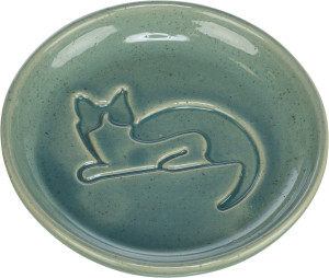 TRIXIE Miska ceramiczna dla kota z wytłoczonym kotem 0,15l/14,5 cm - niebieska