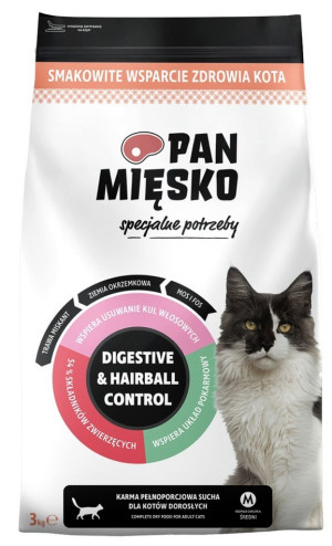 PAN MIĘSKO Specjalne potrzeby dla kota Digestive and Hairball Control rozm. M 800g