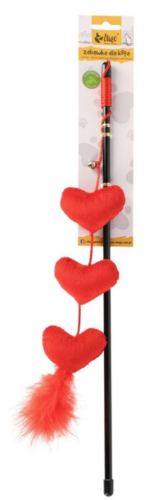 DINGO Wędka dla kota Love - Serca z piórkami