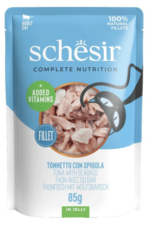 SCHESIR CAT Tuna fillet with seabrass in jelly 85g (saszetka)