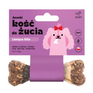 AZANKI Kość do żucia - Lśniąca kita ze skórą z łososia, biotyną i pokrzywą dla lśniącej sierści S/M 12cm