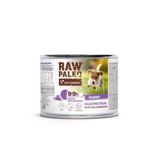 RAW PALEO Duck and Boar Puppy Can mokra karma dla szczeniąt duoproteina kaczka z dzikiem (puszka) 200g