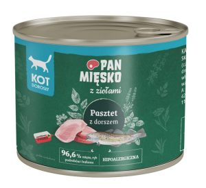 PAN MIĘSKO Karma mokra dla kota z Ziołami Pasztet z dorszem (dorosły) 200g