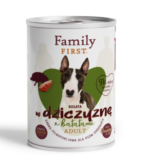 FAMILY FIRST Puszka dla psa Bogata w dziczyznę z batatami 400g