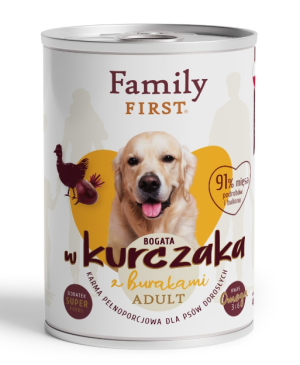 FAMILY FIRST Puszka dla psa Bogata w kurczaka z burakami 400g