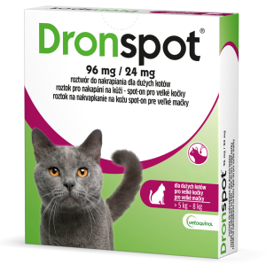 VETOQUINOL Dronspot 96 mg / 24 mg dla dużych kotów o wadze 5 do 8 kg (2 pipety)
