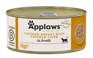 APPLAWS Cat pierś z kurczaka z wątróbką z kurczaka w puszce w bulionie dla kota 70g