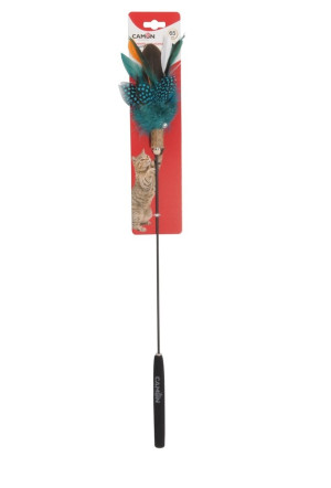 CAMON Cat Toy - wędka 65cm pióra czarne z dzwonkiem