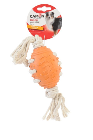 CAMON Dog Toy - gumowa owalna piłka ze skręconą liną 10,5cm