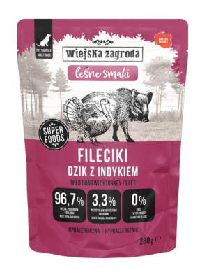 WIEJSKA ZAGRODA Fileciki Dzik z indykiem Leśne smaki 280g