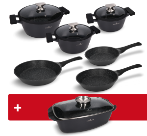 Zestaw garnków, patelni 9 el. Black Stone Zwieger + brytfanna Black Stone Zwieger